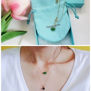 Tiffany Elsa Peretti Green Jade Bean Gold Necklace